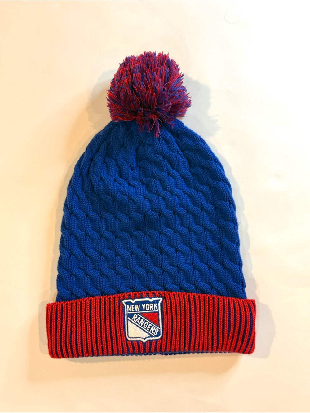 New York Rangers NHL Fanatics Beanie Hat with Pom Blue/Red